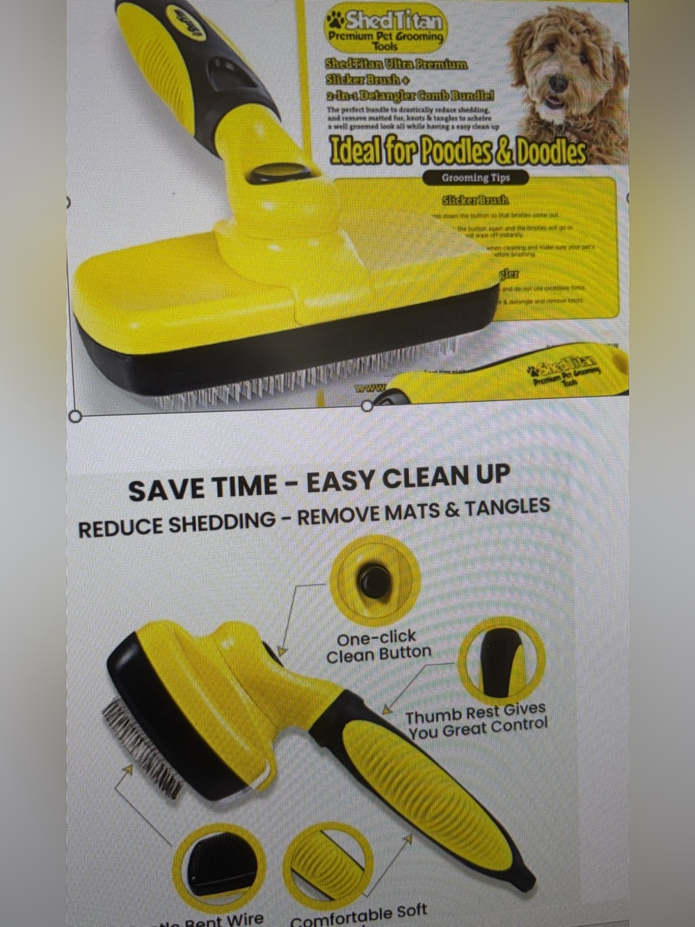 ShedTitan Yellow and Black Pet Slicker Brush for Dogs